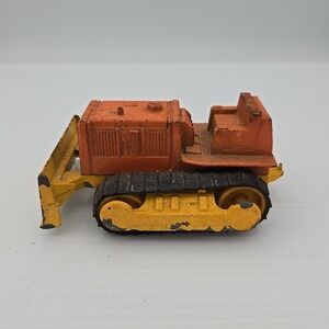 TOOTSIE TOY YELLOW ORANGE VTG BULLDOZER 1980'S TOY METAL  W -BLACK RUBBER NICE